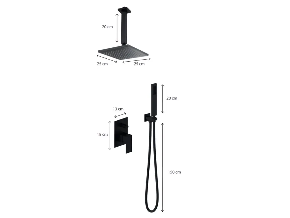 Composition mitigeur de douche au plafond Noir - Sirius