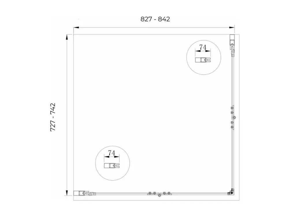 Douche pour installation angulaire duo avec ouverture pliante - 75 (72,5-74) X 85 (82,5-84)