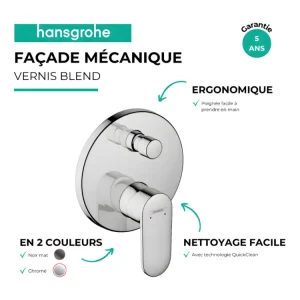 Façade mitigeur mécanique encastré HANSGROHE Vernis Blend Noir mat