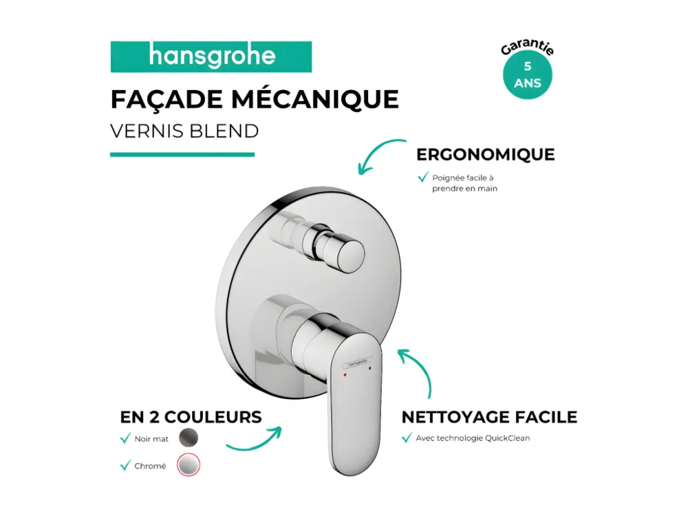 Façade mitigeur mécanique encastré HANSGROHE Vernis Blend Noir mat