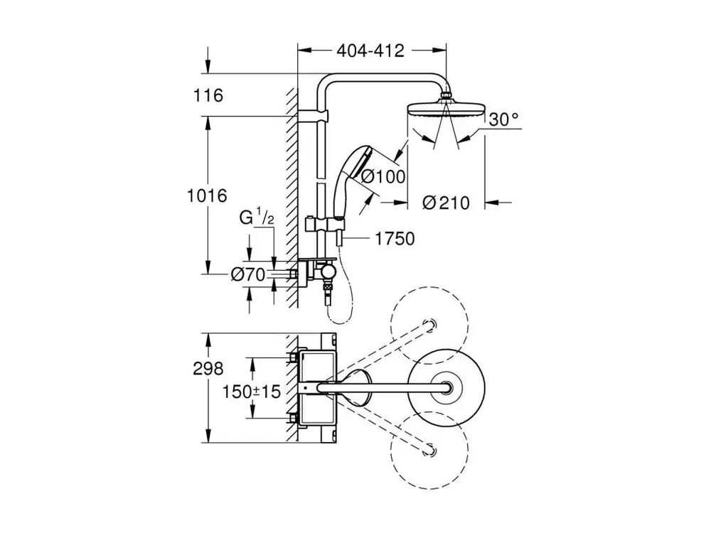GROHE Colonne de douche avec mitigeur thermostatique Vitalio Joy System 210 Quickfix