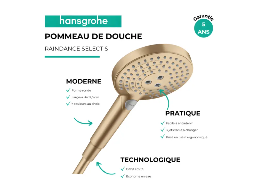 HANSGROHE Douchette à main 120 3jet EcoSmart 9l/min cuivre étain brossé Raindance Select S