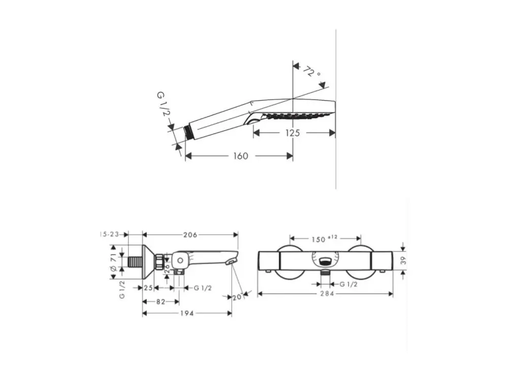 Haute Qualité Professionnelle Douchette à main HANSGROHE Crometta + Mitigeur thermostatique bain douche Ecostat