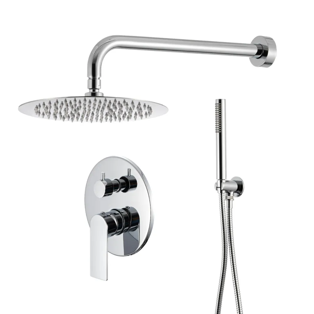 Kit de douche encastré à deux voies avec pomme de douche ronde 300 mm en laiton chromé Ottomix