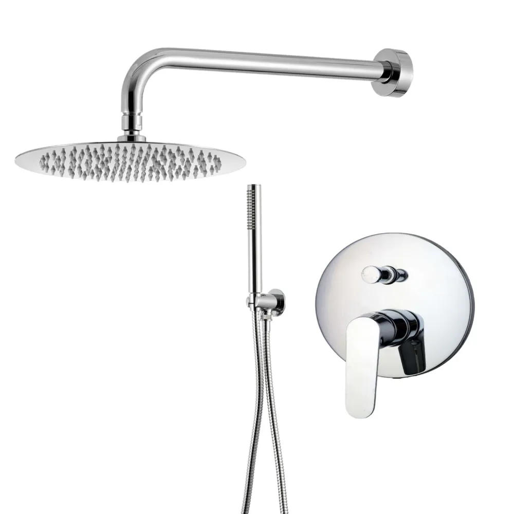 Kit de douche encastré à deux voies avec pomme de douche ronde 200mm en laiton chromé Echo