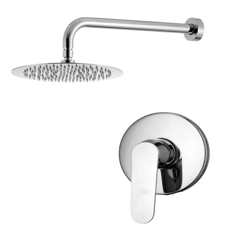 Kit de douche encastré à une voie avec pomme de douche ronde 300mm en laiton chromé Echo