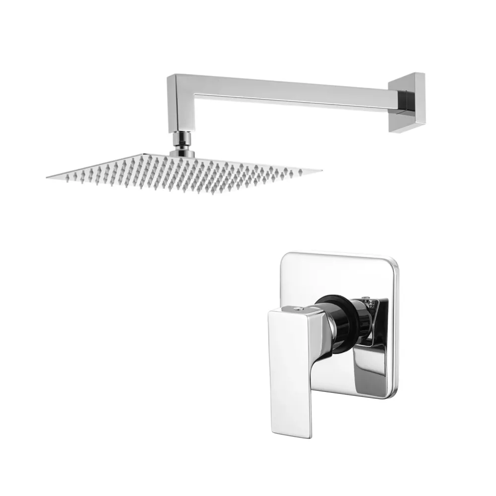 Kit de douche encastré à une voie avec pomme de douche carrée 200 mm chromé Nix
