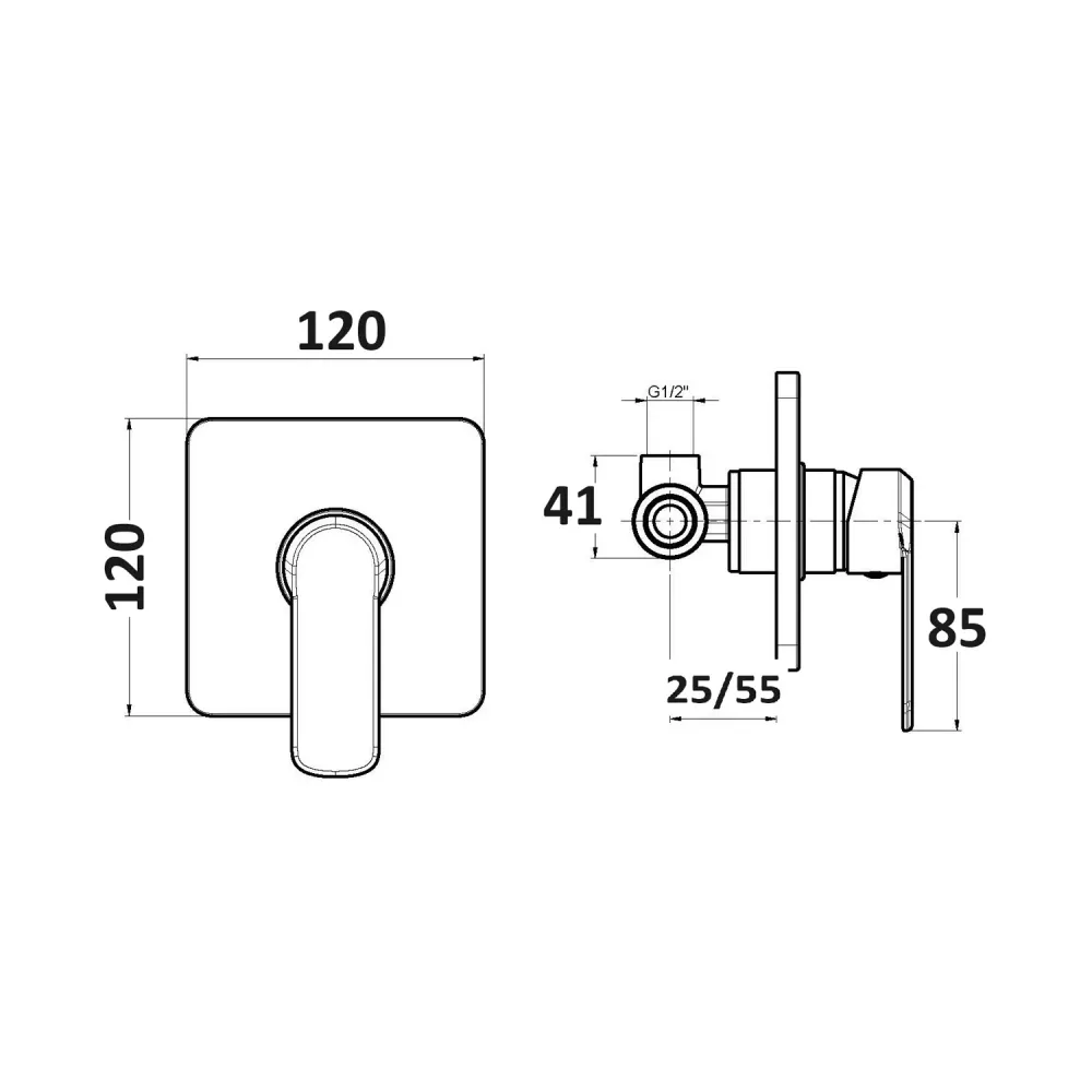 Kit de douche encastré à une voie avec pomme de douche carrée 200 mm chromé Nix