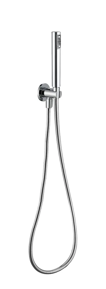 Kit de douche rond avec douchette minimale cylindrique en ABS chromé, adaptable et prise d'eau