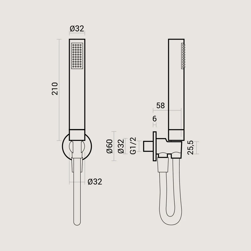 Kit de douche rond avec douchette minimale cylindrique en ABS chromé, adaptable et prise d'eau