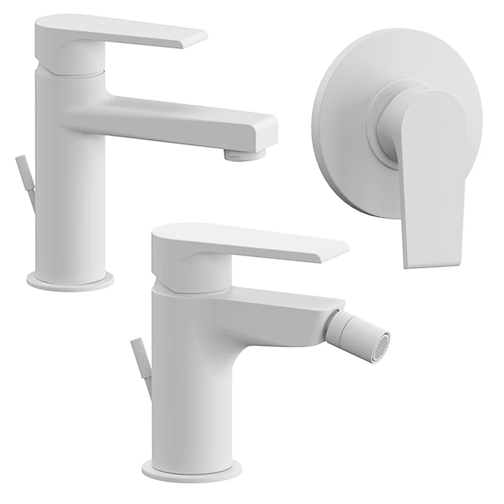 Kit mélangeurs lavabo, bidet et douche Rubinetterie Mariani ligne Artic Blanc Mat avec vidage