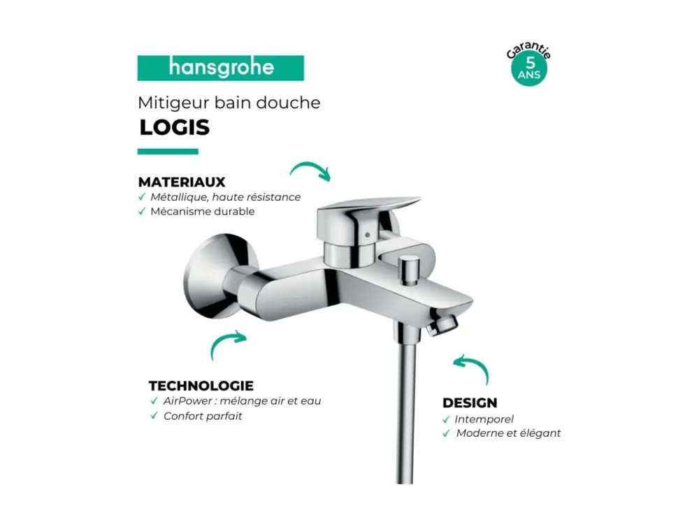 Mitigeur bain douche mécanique HANSGROHE Logis + nettoyant pour Douche à l'Italienne