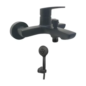 Mitigeur bain douche mural PAINI Ruby Noir Mat + Minikit douchette 3 jets rond Ruby