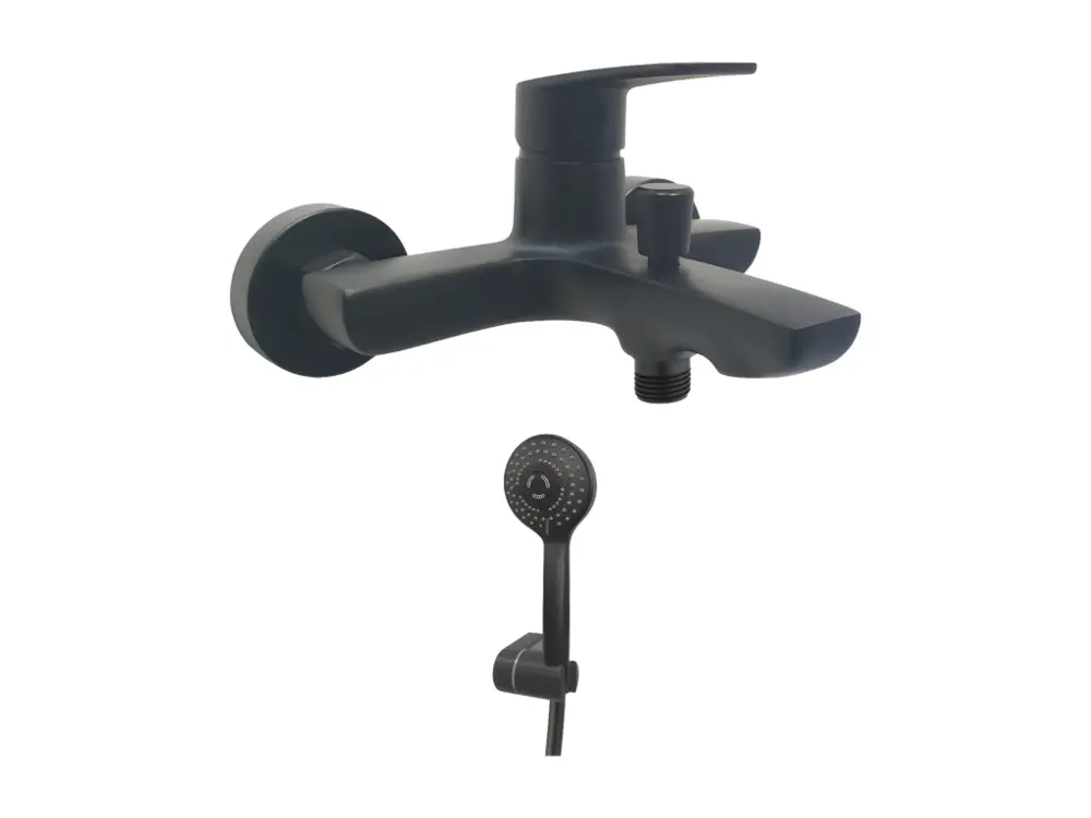 Mitigeur bain douche mural PAINI Ruby Noir Mat + Minikit douchette 3 jets rond Ruby