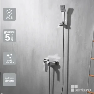 Mitigeur de Douche anti-calcaire Acier chromé IMEX Sanizéo ART BDAR025-5 pour Douche à l'Italienne