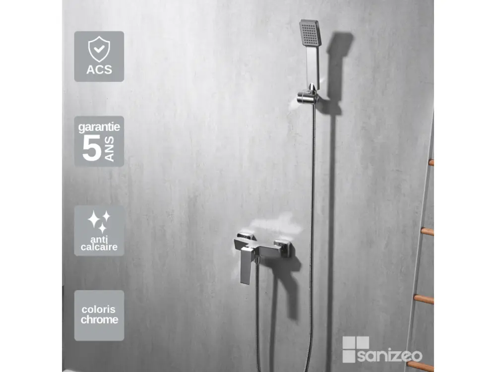 Mitigeur de Douche anti-calcaire Acier chromé IMEX Sanizéo ART BDAR025-5 pour Douche à l'Italienne