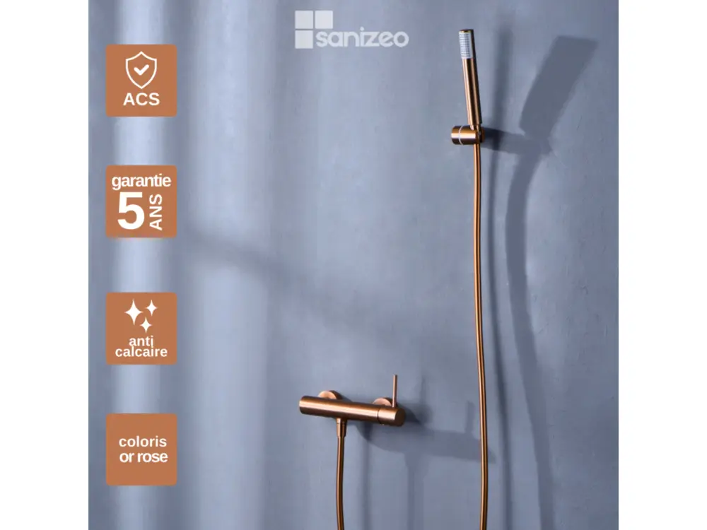 Mitigeur de Douche anti-calcaire Or Rose Cuivré IMEX MONZA BDM039-5ORC