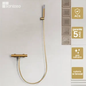Mitigeur de Douche Thermostatique anti-calcaire Or Brossé IMEX Sanizéo MONZA BTM039-5OC