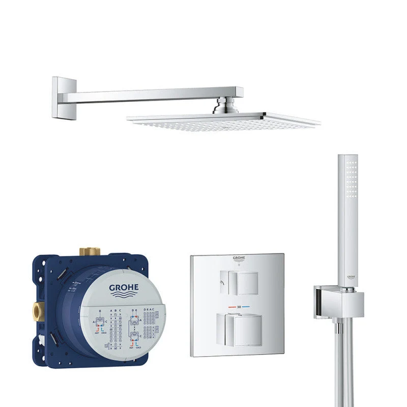 Pack de douche encastré GROHTHERM CUBE GROHE 34741000 - tête 23 x 23 cm + douchette stick en Laiton Chromé