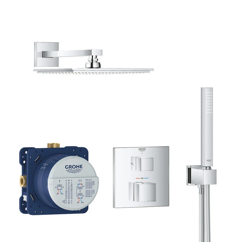 Pack de douche encastré GROHTHERM CUBE GROHE 34741000 - tête 23 x 23 cm + douchette stick en Laiton Chromé
