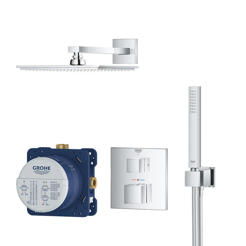 Pack de douche encastré GROHTHERM CUBE GROHE 34741000 - tête 23 x 23 cm + douchette stick en Laiton Chromé