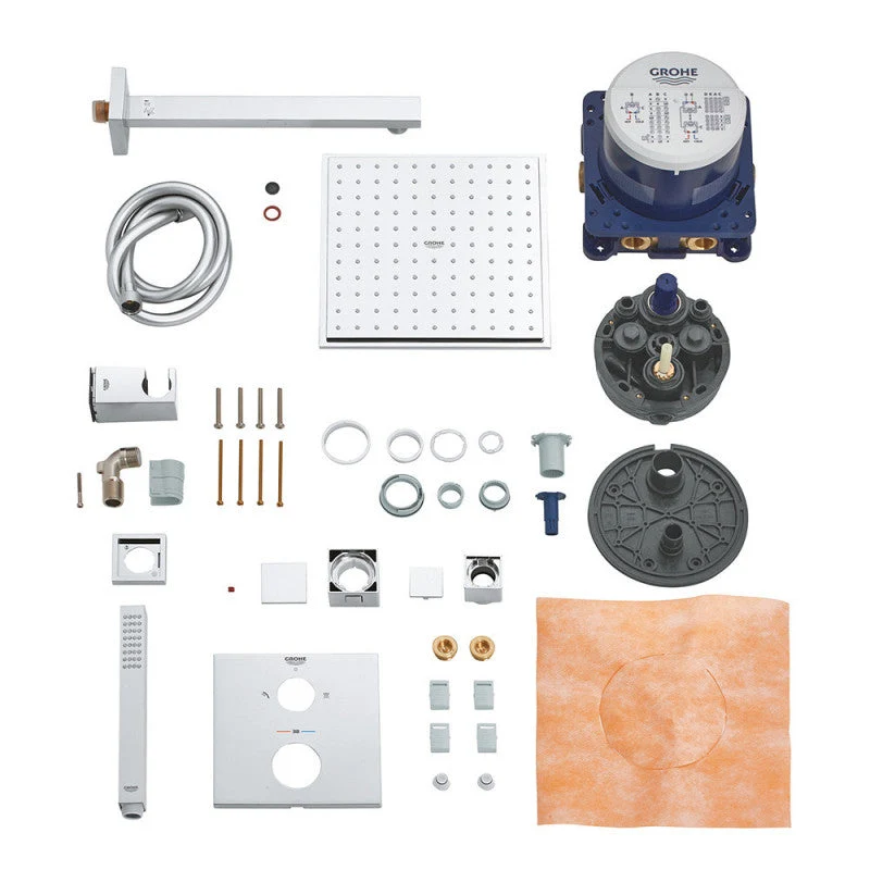 Pack de douche encastré GROHTHERM CUBE GROHE 34741000 - tête 23 x 23 cm + douchette stick en Laiton Chromé