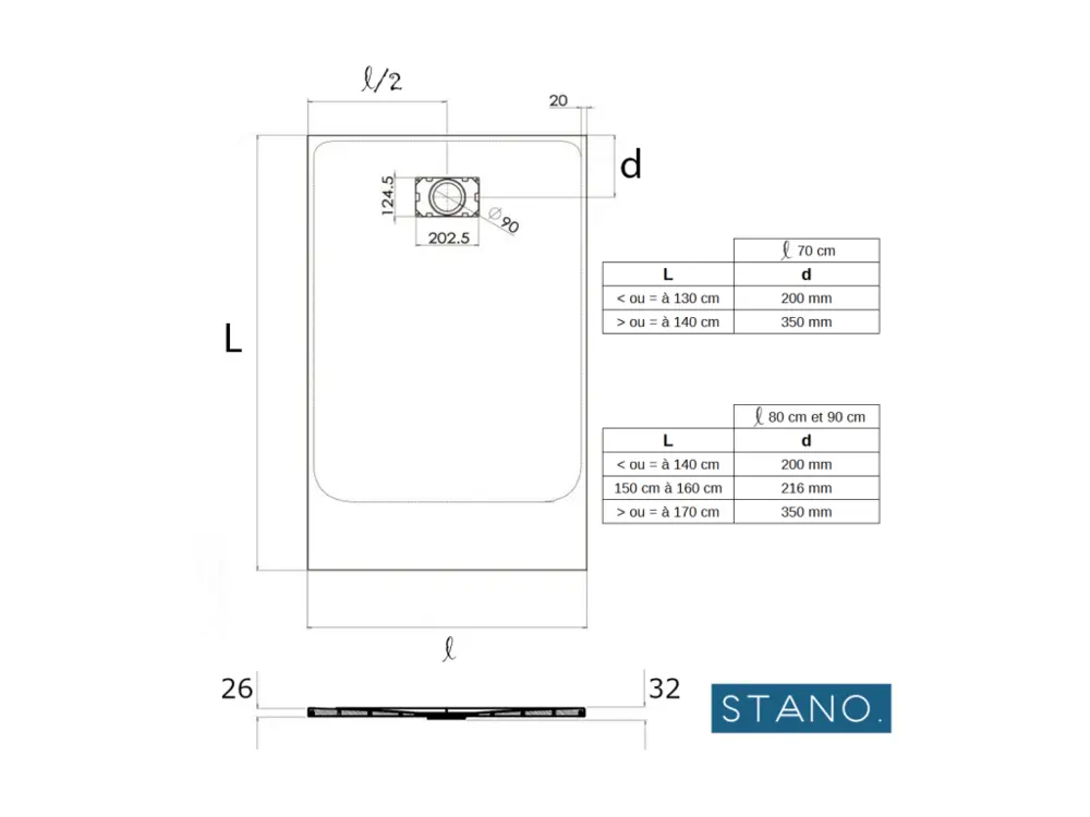 Pack Receveur de douche 70 x 120 cm extra plat blanc + Colonne de douche thermostatique noir mat