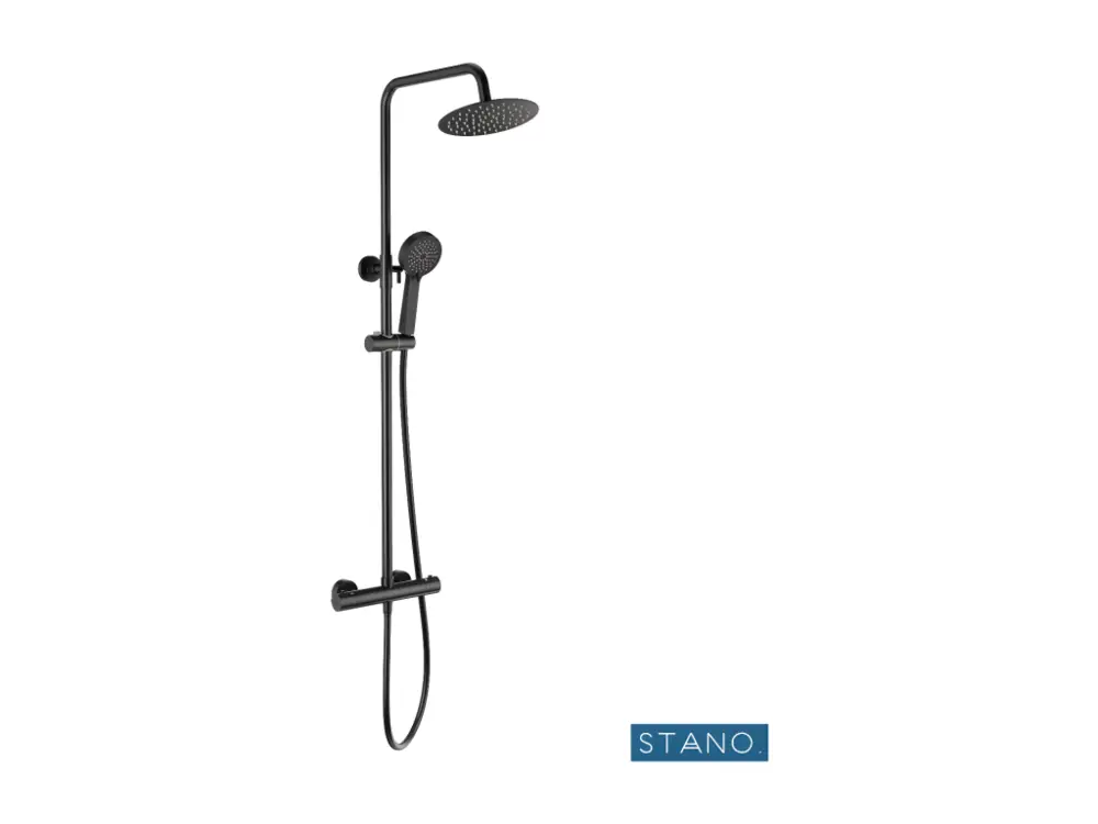 Pack Receveur de douche 70 x 120 cm extra plat blanc + Colonne de douche thermostatique noir mat