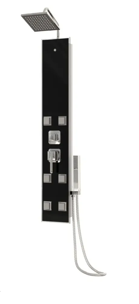 Panneau de douche pomme de douche robinet verre acier inoxydable 130 cm noir 02_0003433