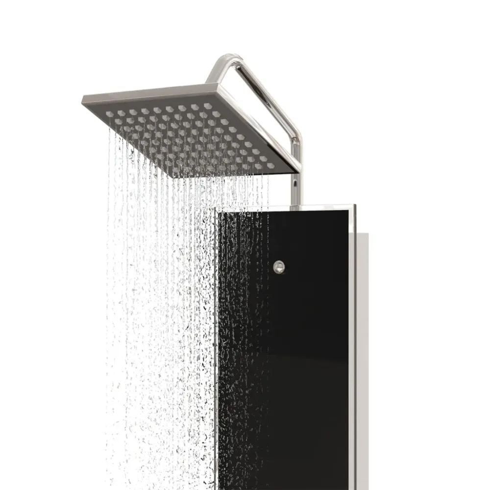 Panneau de douche pomme de douche robinet verre acier inoxydable 130 cm noir 02_0003433