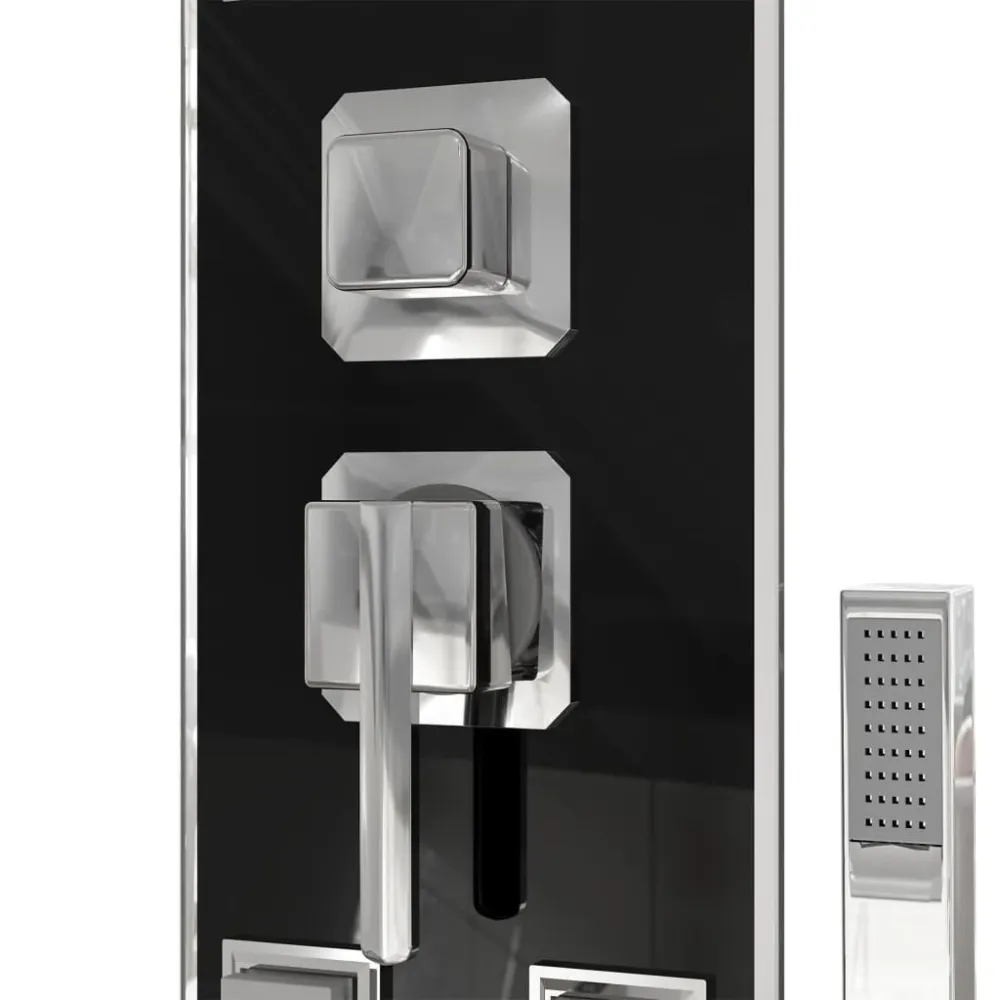 Panneau de douche pomme de douche robinet verre acier inoxydable 130 cm noir 02_0003433