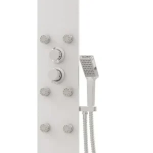 Panneau de douche pomme de douche robinet verre acier inoxydable 130 cm blanc 02_0003436