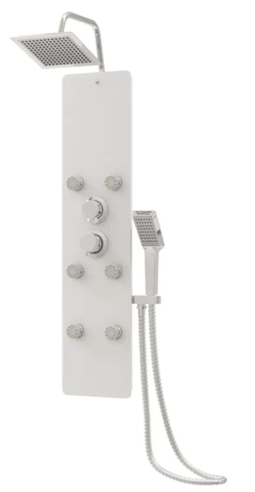 Panneau de douche pomme de douche robinet verre acier inoxydable 130 cm blanc 02_0003436