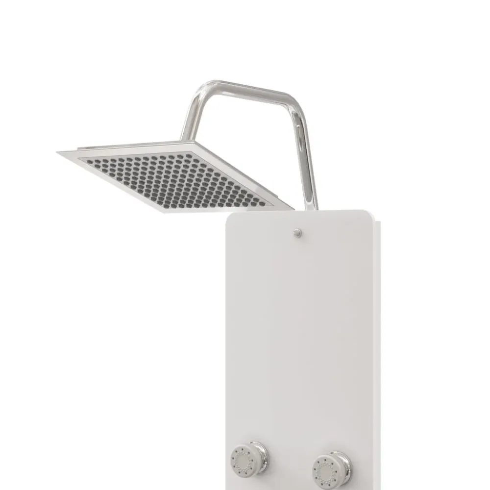 Panneau de douche pomme de douche robinet verre acier inoxydable 130 cm blanc 02_0003436