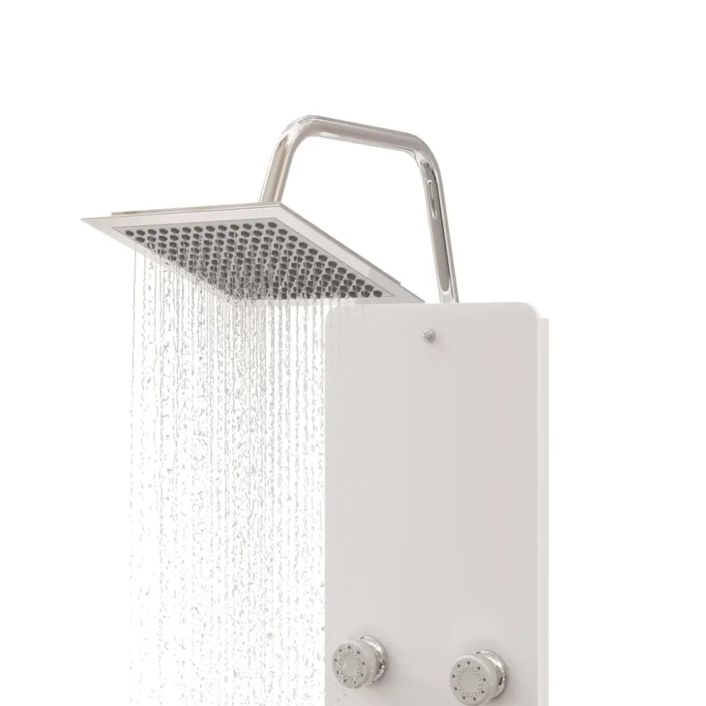 Panneau de douche pomme de douche robinet verre acier inoxydable 130 cm blanc 02_0003436