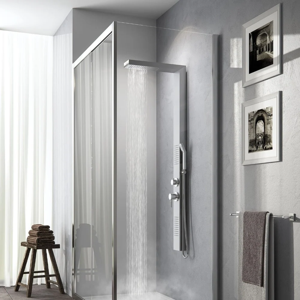 Pannello doccia acciaio inox h155 cm con getto cascata e deviatore acqua 4 vie Cascade 00