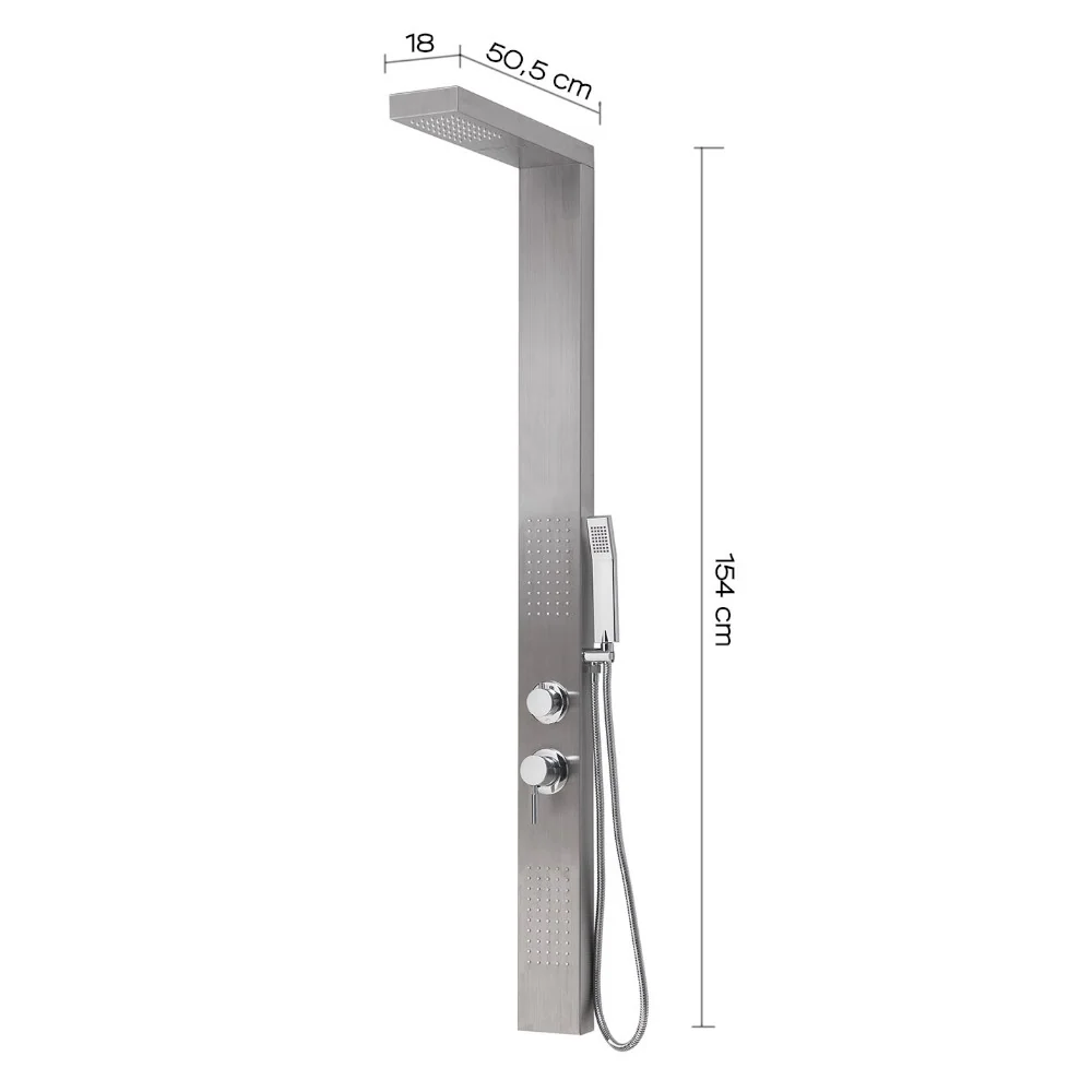 Pannello doccia acciaio inox h155 cm con getto cascata e deviatore acqua 4 vie Cascade 00