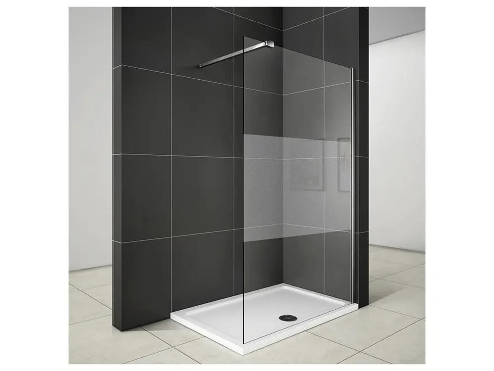 Paroi de douche 110x200cm avec barre de fixation 90cm pince renforcée, paroi de douche à l'italienne en 8mm verre ban...