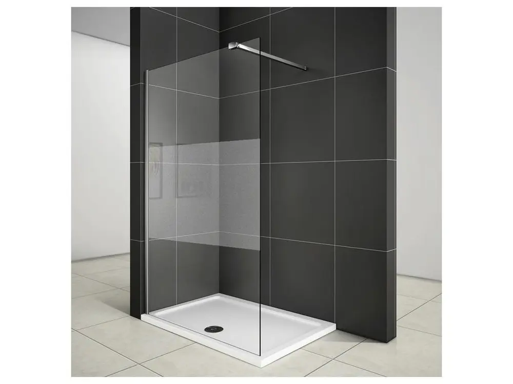 Paroi de douche 110x200cm avec barre de fixation 90cm pince renforcée, paroi de douche à l'italienne en 8mm verre ban...