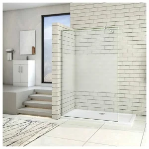 Paroi de douche 140x200cm avec barre de fixation 90cm en carré, paroi de douche à l'italienne en 8mm verre bande cent...