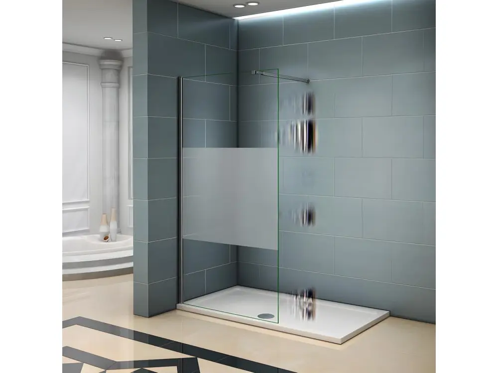 Paroi de douche 140x200cm avec barre de fixation 73-120cm en carré, paroi de douche à l'italienne en 8mm verre bande...