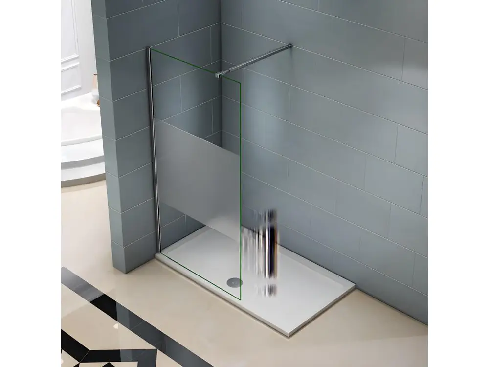 Paroi de douche 140x200cm avec barre de fixation 73-120cm en carré, paroi de douche à l'italienne en 8mm verre bande...