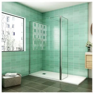 Paroi de douche 140x200cm avec retour pivotant 50x200cm en verre securit, paroi de douche à l'italienne avec barre de...