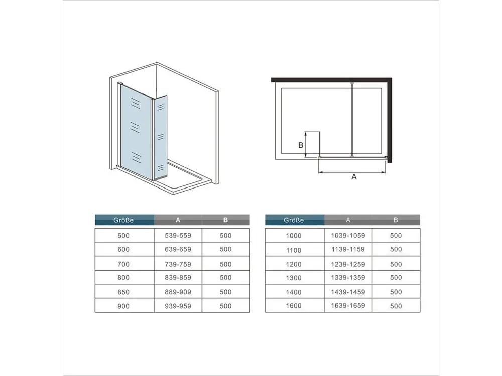 Paroi de douche 140x200cm avec retour pivotant 50x200cm en verre securit, paroi de douche à l'italienne avec barre de...