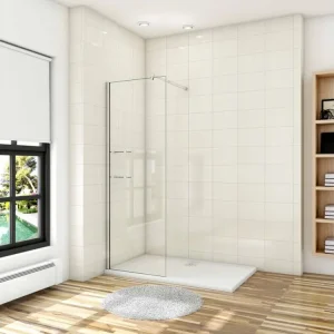 Paroi de douche 70x190cm avec étagères et barre de fixation 70-120cm en cylindrique, paroi de douche à l'italienne en...