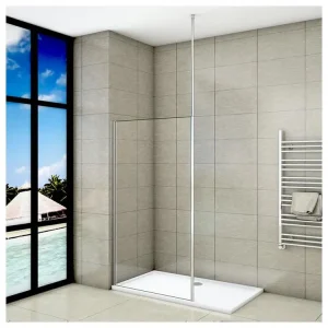 Paroi de douche 90x200cm avec barre de fixation au plafond 203-320cm, profilé en chromé, paroi de douche à l'italienn...