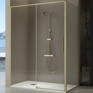 Paroi de douche fixe + porte coulissante DELTA or brossé 158-159 cm