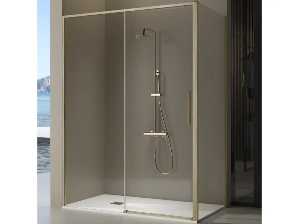 Paroi de douche fixe + porte coulissante DELTA or brossé 158-159 cm