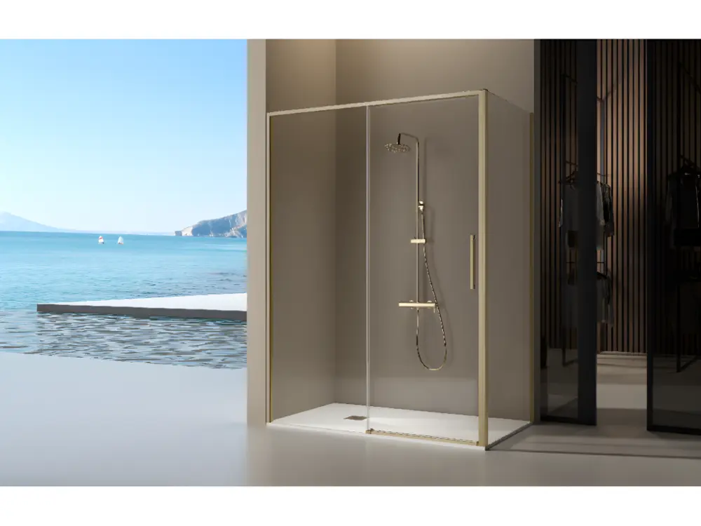 Paroi de douche fixe + porte coulissante DELTA or brossé 171-172 cm