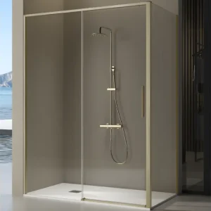 Paroi de douche fixe + porte coulissante DELTA or brossé 127-128 cm